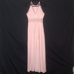 RARE Lulus Sleeveless Lt Pink Dress With Adj Straps Crochet Accents & Waist Sz S